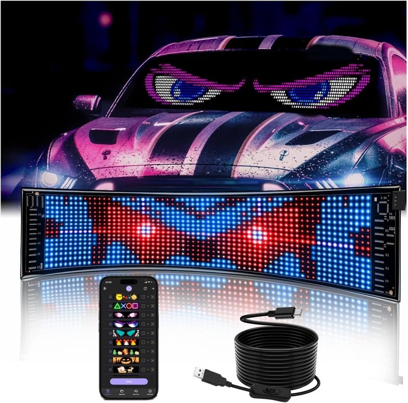 JDVOOTD Multifunctional Bright 1PCS Devil Eyes for Cars Windshield - 23in x 5in [ Upgraded Chip Two Screens 100% Synchronized ] Programmable LED Eyes for Car - Flex LED Display - Sized Cars/SUVs/Trucks - Image 1
